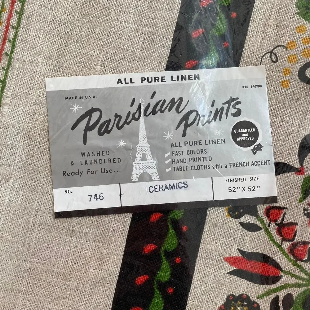 Parisian Prints Vintage Deadstock Linen Tablecloth